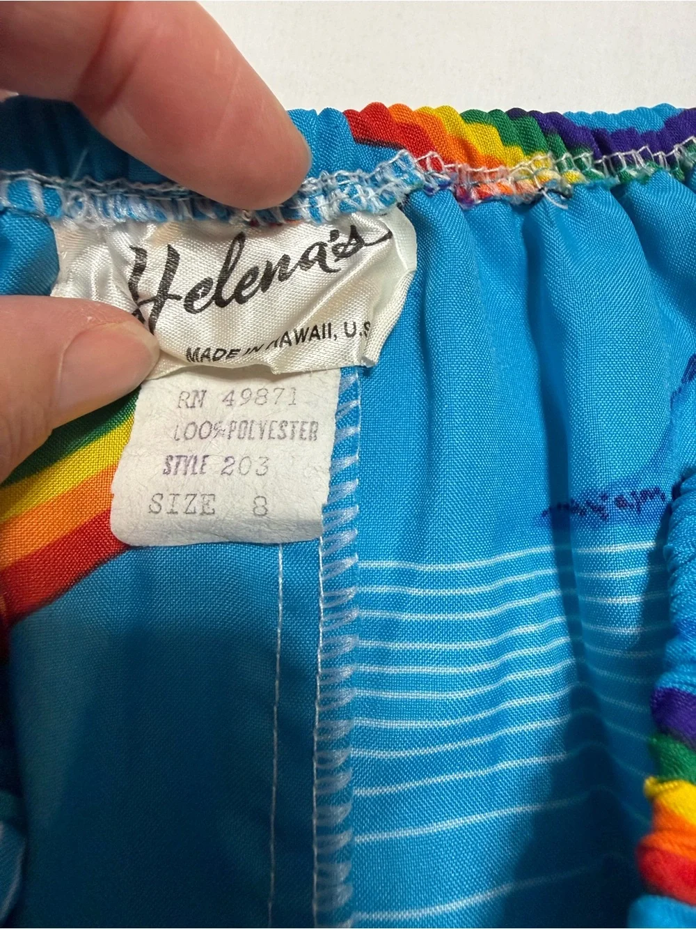 Vintage Helena Blue Tropical Dress with Rainbow and Floral Print